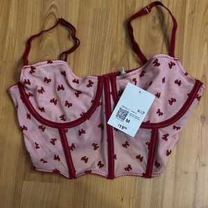 Forever 21 Pink and Red Embroidered Bra